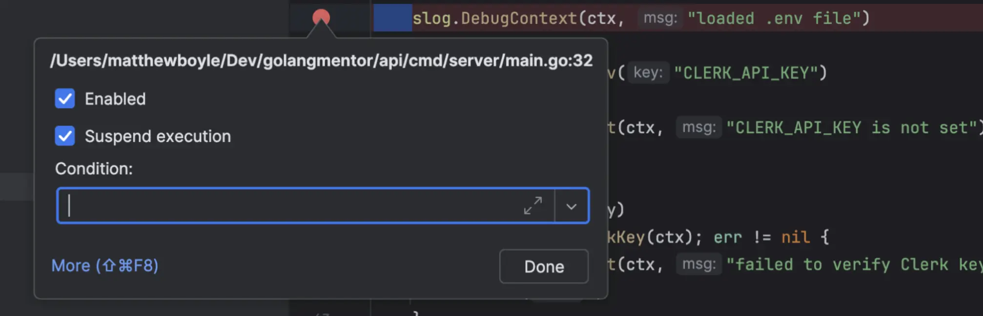 Conditional Breakpoint in GoLand