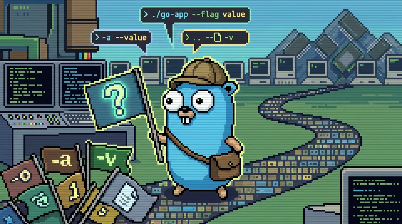 Parse command-line flags and arguments in Go using only the standard library: string, int and bool flags, custom types, subcommands, and usage messages.