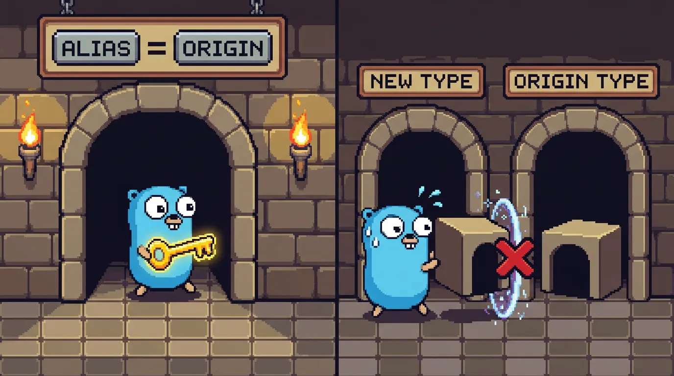 type A = B and type A B do very different things in Go. Learn what a type alias is, how it differs from a type definition, and exactly when to use each.
